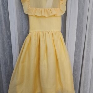 Think Pink Sunny Delight Yellow Lined Dress w/ Squared Ruffle Bodice,Size12,NWT